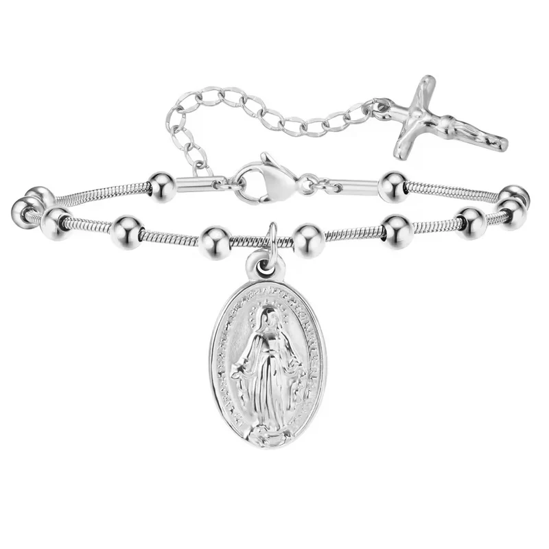 Pulseira Virgem Maria com Dezena de Terço Prata