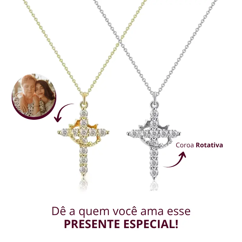Colar Cruz e Coroa de Cristo – Zircônia Premium & Ouro 14K Colar Cruz e Coroa de Cristo – Zircônia Premium & Ouro 14K
