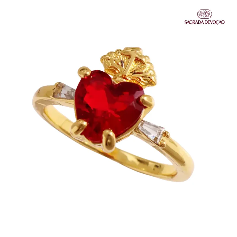 Anel Sagrado Coração de Jesus Ouro 14k Feminino – Anel Religioso com Pedra Vermelha e Zircônias Anel Sagrado Coração de Jesus Ouro 14k Feminino – Anel Religioso com Pedra Vermelha e Zircônias Anel Sagrado Coração de Jesus Ouro 14k Feminino – Anel Religios